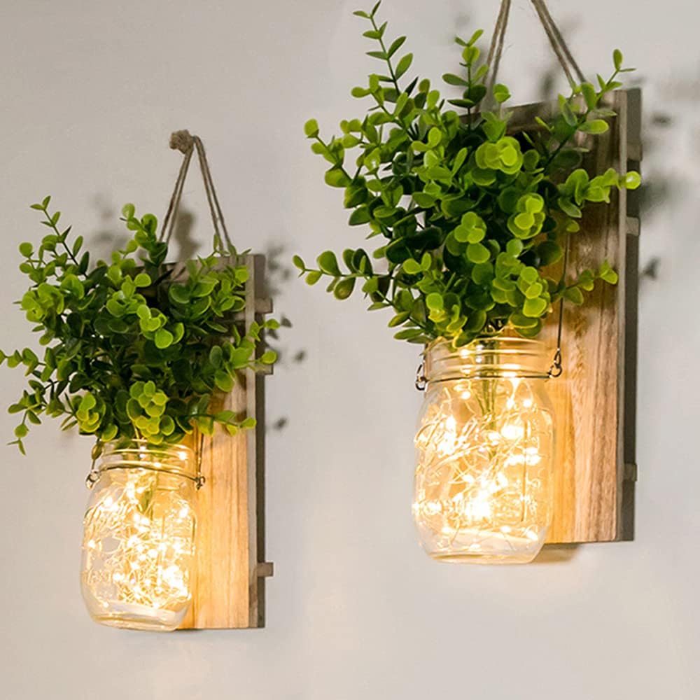 Appliques murales bohèmes avec fausses plantes et éclairage LED intégré