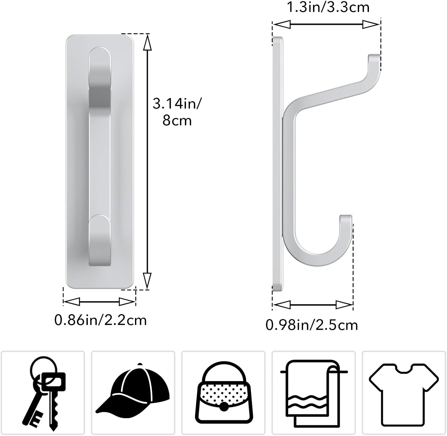Lot de 6 crochets adhésifs noirs, solution pratique pour suspendre vos objets sans percer
