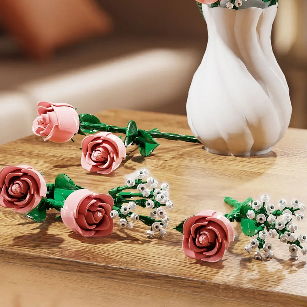 Bouquet en briques décorant une table basse dans un salon lumineux