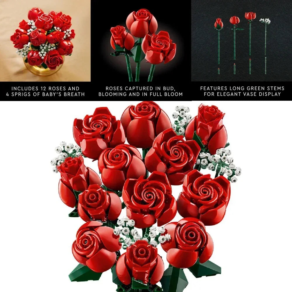 Kit de roses à assembler présenté avec d'autres décorations florales pour maison
