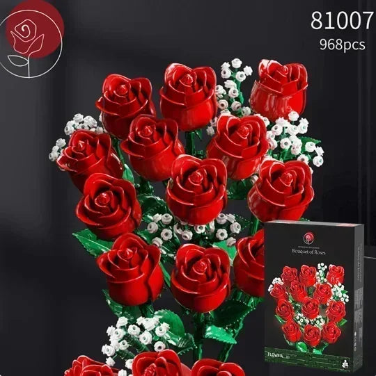 Kit de roses à assembler présenté avec d'autres décorations florales pour maison