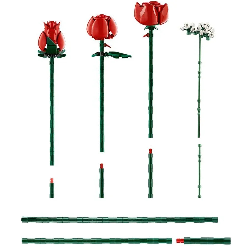 Gros plan sur les détails réalistes des roses en plastique à assembler